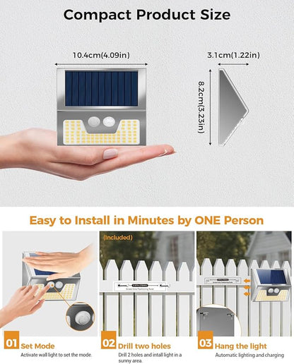 Vighrep 12-Pack Solar Motion Lights - Outdoor, Brushed Nickel, Bright Cold White, Waterproof LED Fence Lights Wireless for Wall, Yard, Steps, Stairs, Garden