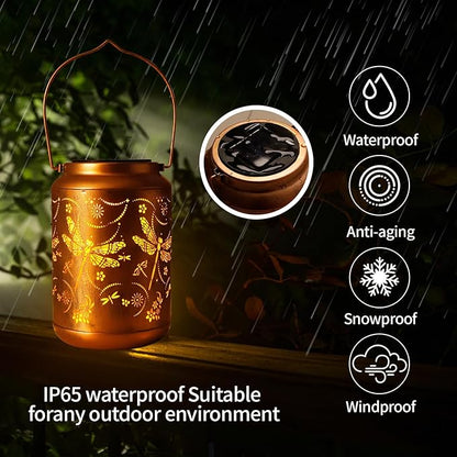 2-Pack Dragonfly Solar Lanterns Outdoor,Metal Hanging Solar Lights with Dragonfly Projection-Waterproof Garden Decor for Yard,Patio,Backyard,Porch-Gifts for Women,Mom,Grandma,Sister