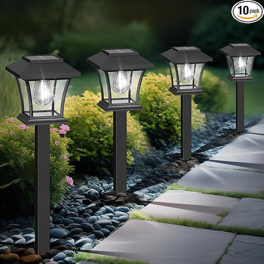 Sparkblaze 10 Pack Solar Pathway Lights Outdoor, LED Solar Yard Lights Dusk to Dawn Solar Garden Lights for Lawn, Walkway, Path & Landscape Lighting. (10, Cold White)