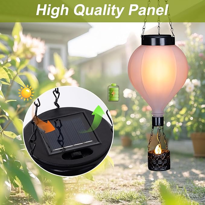 Hanging Solar Lantern Outdoor Garden Decor Hot Air Balloon Lantern with Flickering Flame Gifts for Women Grandma Mom Outdoor Hanging Light Solar Decorative Lamp for Garden Patio Yard and Home