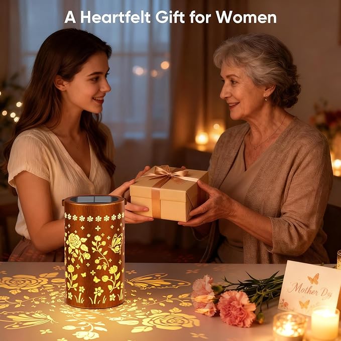 Solar Lanterns Outdoor Waterproof Hanging: 2 Pack Butterfly Rose Projection Solar Lights - Mothers Day Gifts for Women Mom Grandma - IP65 Auto On/Off Garden Decor - 800mAh 12H Glow 2 Modes