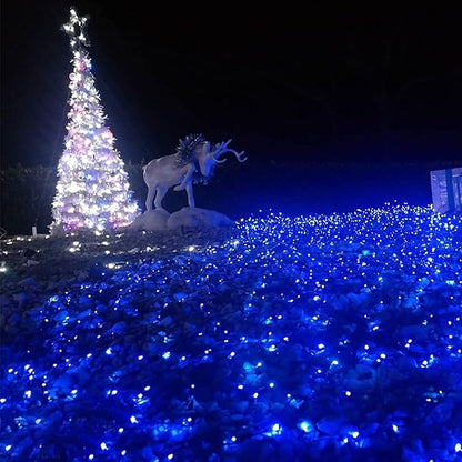 Twinkle Star Christmas Fairy Lights Battery Operated, 33ft 100 LED Waterproof Silver Wire String Light, Remote Control & 8 Modes Indoor Outdoor Xmas Tree Wedding Party Decorations, Blue, 1 Pack