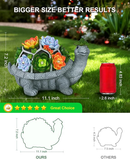 11.1 Inch Large Solar Garden Decor Turtle Statues Lights, Outdoor Figurine Decorations Ornament Lamps for Outside Yard, Lawn, Patio, Porch, Balcony, Unique Birthday Gifts for Mom women Grandma(Gray)