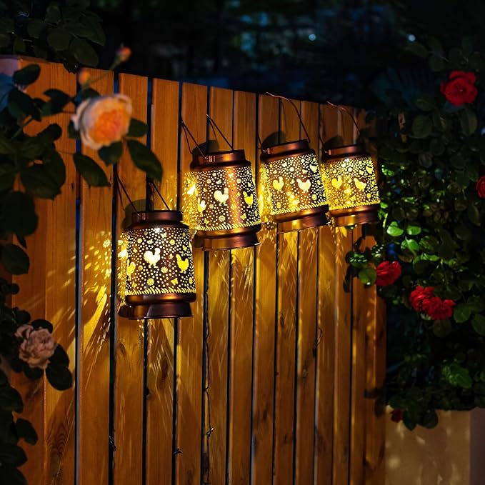 Chicken Solar Lanterns Outdoor Waterproof Hanging Solar Lights Chicken Gifts for Women Men Metal Decorative LED Lanterns for Garden Decor,Yard,Patio,Lawn,Pathway,Landscape