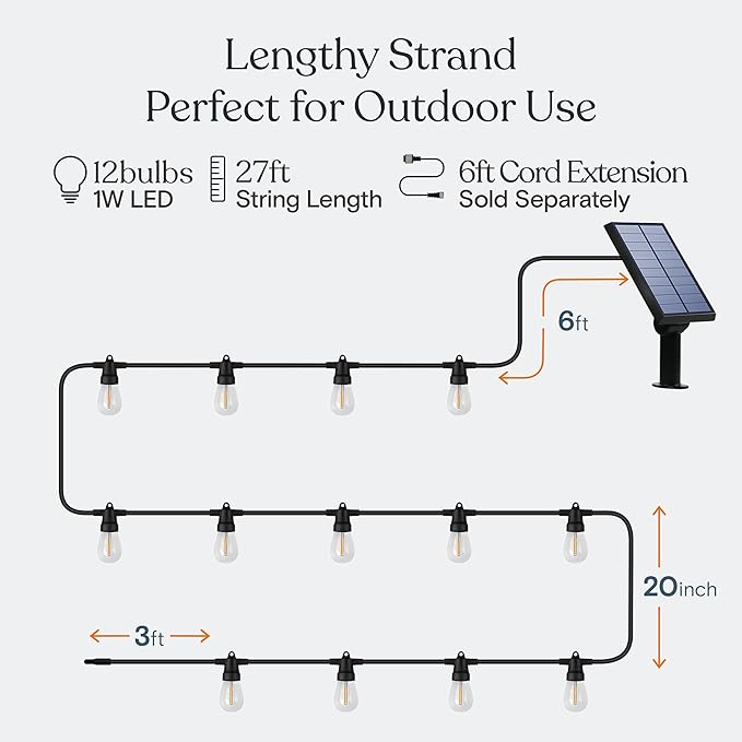Outdoor String Lights, 27ft White Waterproof LED