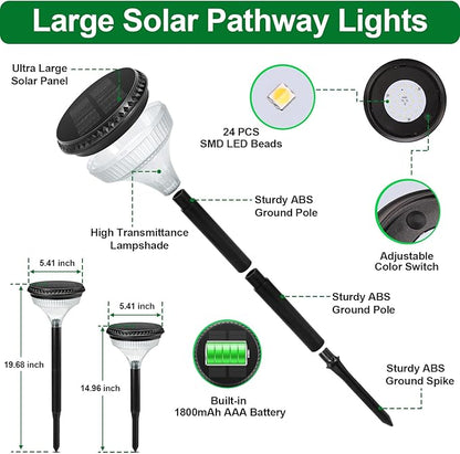 Large Solar Pathway Lights Outdoor 4 Pack IP65 Waterproof 150 Lumens Super Bright Solar Lights 3 Color Temperatures Auto On/Off Light Sensor for Yard Garden Landscape Path Walkway (5.42" Dia x 19.7"H)