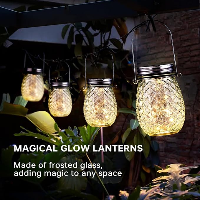 Dream Master 30 LED Hanging Solar Fairy Lights, Jars & Hangers Included, 6 Pack Waterproof Glass Mason Jar Lights Solar Powered, Ideal Outdoor Decor for Garden Patios, Yards, and Lawns, Warm White