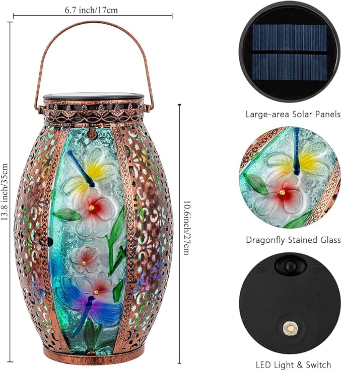 VEWOGARDEN Solar Lanterns Outdoor Waterproof Hanging Decorative Dragonfly Solar Lights for Patio Porch Garden Table Decor