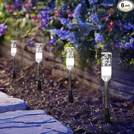 B-right Outdoor Pathway Lights, 6 Pcs LED Path Lights AC Plug 12V Low Voltage Landscape Lighting 570 Lumens, Extendable IP65 Waterproof Outdoor Garden Light for Patio Yard Walkway, Cool White 6000K