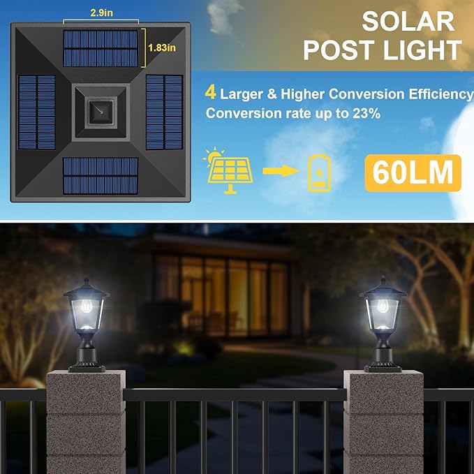 Greluna Solar Lamp Post Lights Outdoor, 6000K Dusk to Dawn Waterproof Post Lights with Pier Mount Base, Decorative Solar Lamp for Garden, Yard, Landscape, Pole, Pillar (Cool White)