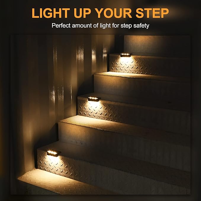 4-Pack Warm White Stair Solar Lights, Waterproof LED