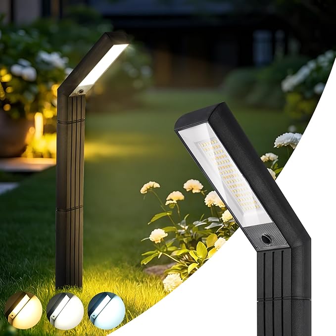 Solar Pathway Lights Outdoor 3 Modes (White/Natural/Warm), 90 LEDs Solar Path Lights with 2 Mounting Ways, Adjustable Height, IP65 Waterproof for Garden, Yard, Driveway, Walkway