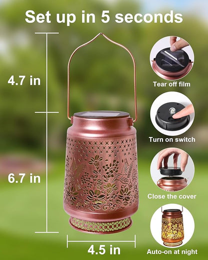 2 Pack Hummingbird Solar Lanterns Outdoor Waterproof, Garden Decor Birthday Gifts for Women Mom Grandma Sister, Metal Hanging Solar Lights Outside Decorative for Backyard Patio Lawn Pathway Landscape