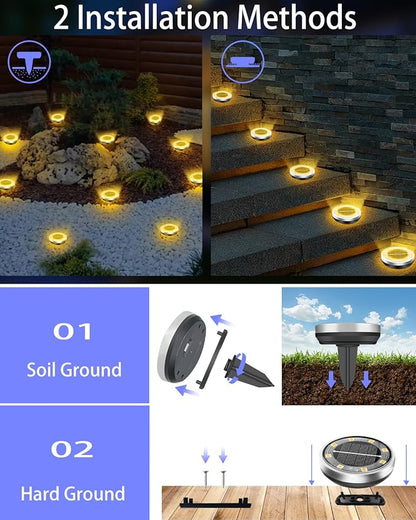 Solar Lights Outdoor Waterproof, 18 Pack 8 LED, Thickened Stainless Steel Ground Light, Solar Garden Lights Landscape Lighting for Patio Pathway Lawn Yard Deck Driveway Walkway, Warm White