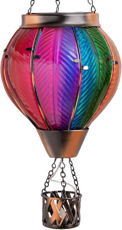 Larekook Rainbow Solar Hot Air Balloon Lantern with Flickering Flame Light,Glass Outdoor Garden Decor,Hot Air Balloon Solar Lantern Outdoor Waterproof Hanging Light for Yard Patio Porch Lawn