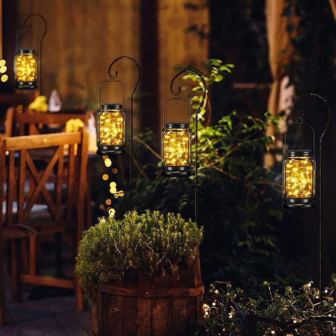 Outdoor Garden Hanging Lanterns, Outdoor Solar Lantern Auto Sensing ABS Glass Soft Warm Light Mason Jar Solar Light for Garden Backyard Ground
