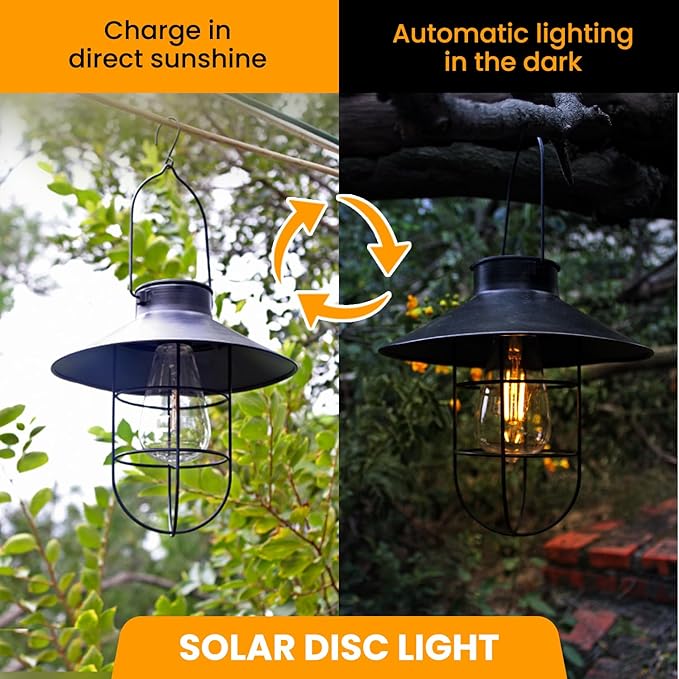 2 Pack ‌Solar Lanterns Outdoor Waterproof Ideal as Gifts for Women, Mothers and Wife.Vintage-Style Hanging Solar Lights Suitable for Outdoor Use in Yards, Patios, Backyards and Porches.
