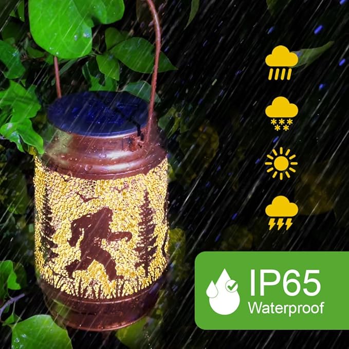 Bigfoot Solar Lanterns Outdoor Waterproof Hanging Solar Lights Big Foot Sasquatch Gifts for Men Women Metal LED Decorative Lanterns for Yard, Patio, Tabletop, Pathway, Landscape, Garden Decor