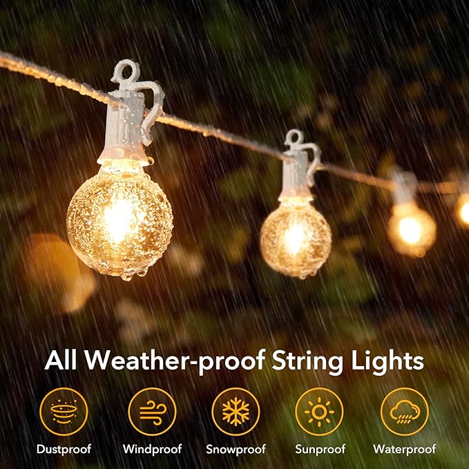 50ft White String Lights for Yard, Waterproof LED