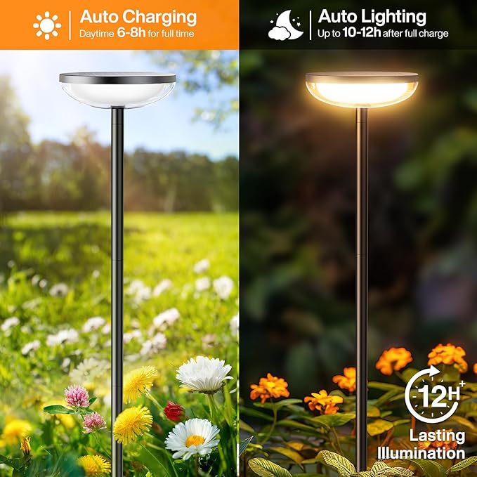 Tall Solar Pathway Lights Outdoor, 2 Pack Solar Garden Lights Outdoor Waterproof Bright Up to 12 Hrs, Round Garden Light for Yard Flower Bed Patio Path Walkway Driveway Outside Decor