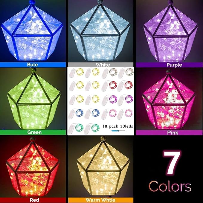 18-Pack 30 LED Christmas Twinkle Lights, 2ft Waterproof for Backyard