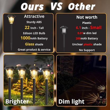 Solar Lights Outdoor Waterproof, 6 Pack Metal Glass Solar Pathway Lights Outdoor, Bright LED Outdoor Solar Lights for Yard Garden Path Walkway