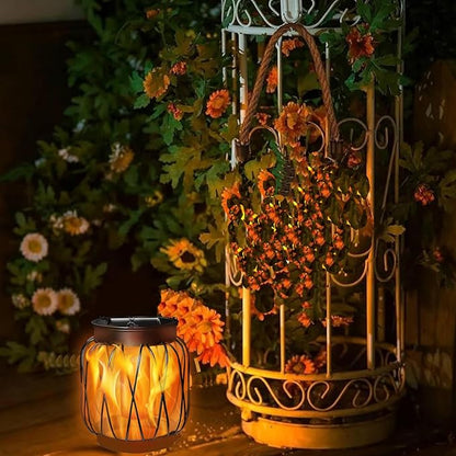 Solar Hanging Lantern Lights Outdoor Waterproof, 2 Pack Solar Flame Lantern with Hook, Metal Hanging Lanterns for Outside, Led Porch Lanterns for Patio Tree Camping Garden Decorative Lights