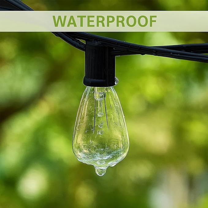 10Ft Outdoor String Lights,Black Edison String Lights with 11 Clear Edison Bulbs (1 Spare) UL Listed,Hanging Lights for Outside Patio Wedding Garden Porch Backyard Party Deck Yard