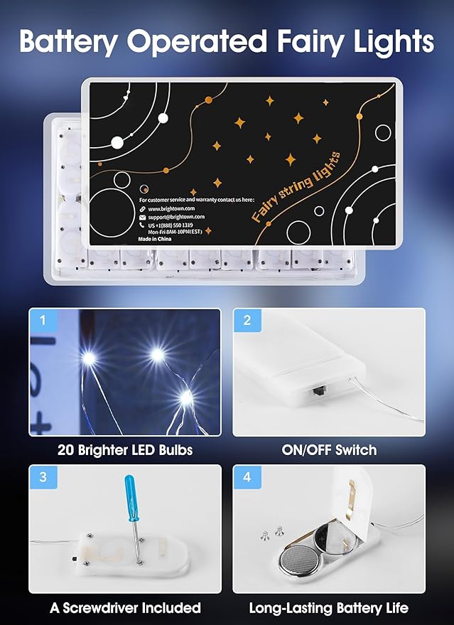 7ft White String Lights for Patio, Waterproof LED