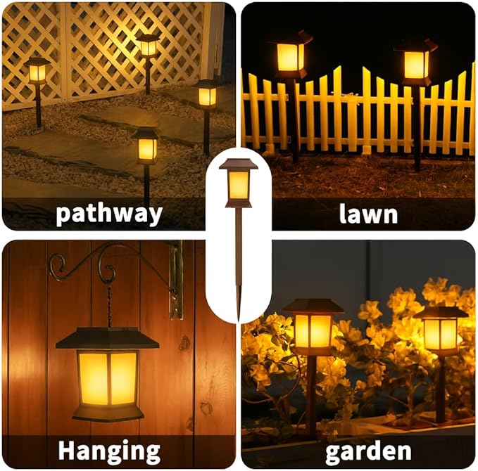 6Pack Solar Pathway Lights Outdoor with Flickering Flame, IP65 Waterproof, Solar Flame Lights with Hook, Upgraded 1000mAH Battery, Up to 12Hrs, Auto On/Off, Decor for Garden, Walkway