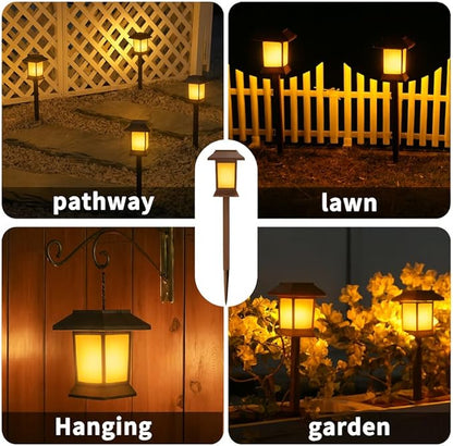6Pack Solar Pathway Lights Outdoor with Flickering Flame, IP65 Waterproof, Solar Flame Lights with Hook, Upgraded 1000mAH Battery, Up to 12Hrs, Auto On/Off, Decor for Garden, Walkway
