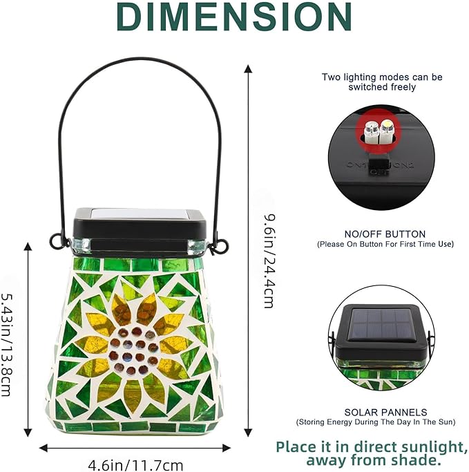 VOREEN Mosaic Solar Table Lamp & Hanging Lantern, 600mAh Battery, Warm White & RGB, 8–10 Hour Night Lighting, IP44 Waterproof, Outdoor Patio Garden Balcony Decor & Holiday Cozy Light