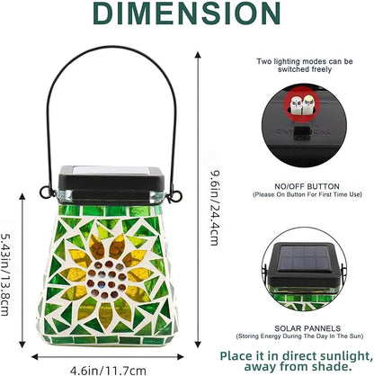 VOREEN Mosaic Solar Table Lamp & Hanging Lantern, 600mAh Battery, Warm White & RGB, 8–10 Hour Night Lighting, IP44 Waterproof, Outdoor Patio Garden Balcony Decor & Holiday Cozy Light