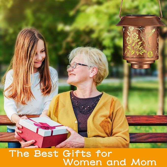 Hummingbird Solar Lantern Outdoor Hanging Sunflower Lights Gifts for Women Mom Metal Garden Decor Outside Waterproof LED Lanterns for Patio