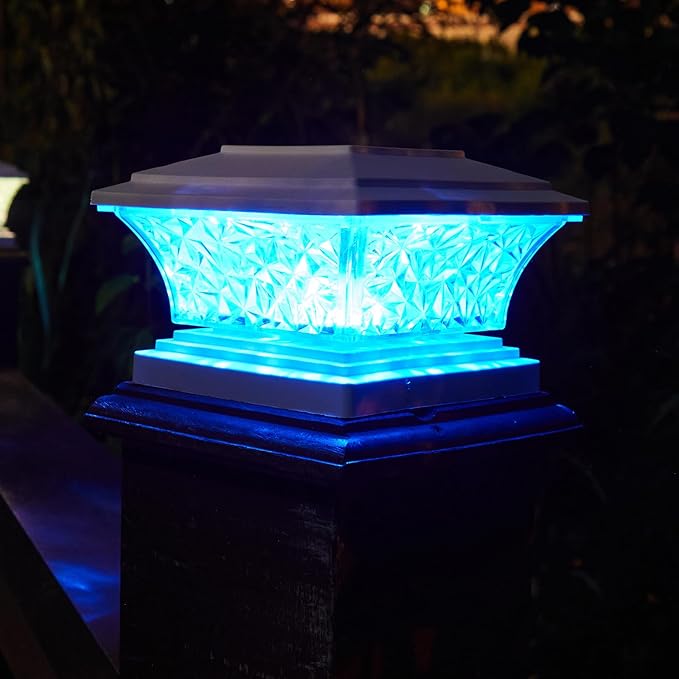 HUYIENO Solar Post Cap Lights Outdoor LED Lighting Deck Fence Cap Light Two Light Modes Bright White/Color Cyclin Suitable for 4x4 Vinyl Posts (White, 6pk)