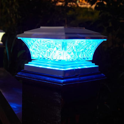 HUYIENO Solar Post Cap Lights Outdoor LED Lighting Deck Fence Cap Light Two Light Modes Bright White/Color Cyclin Suitable for 4x4 Vinyl Posts (White, 6pk)