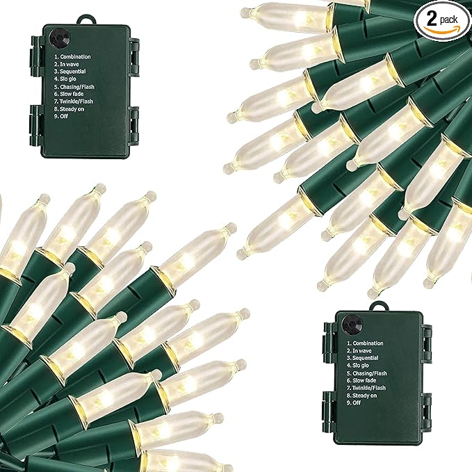 Christmas Fairy Lights 2-Pack, 32ft 100 LED Battery Twinkle Lights