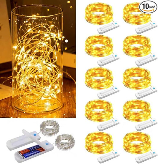 10 Pack Fairy Lights with Timer,10 ft 30 LED String Lights 8 Modes Fairy Lights Battery Operated Waterproof for DIY Wedding Party Bedroom Mason Jars Christmas Decorations (Warm White)