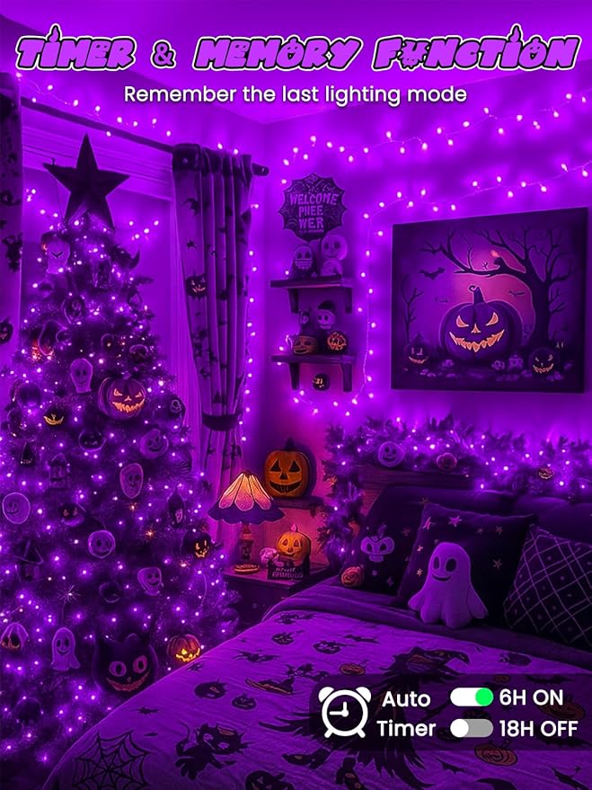 Christmas String Lights Battery Operated with Auto Timer, 33FT 100 LED Waterproof Purple Twinkle Lights, 8 Modes Fairy Lights for Indoor ＆ Outdoor Party Bedroom Garland Tree Yard Christmas Decorations