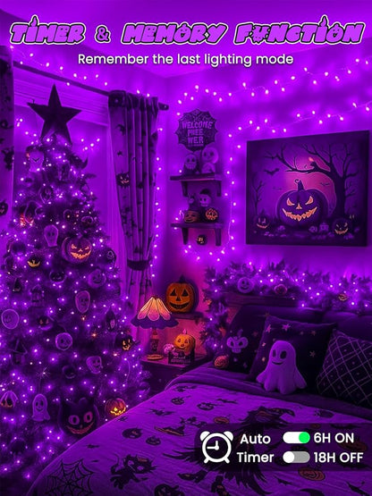Christmas String Lights Battery Operated with Auto Timer, 33FT 100 LED Waterproof Purple Twinkle Lights, 8 Modes Fairy Lights for Indoor ＆ Outdoor Party Bedroom Garland Tree Yard Christmas Decorations