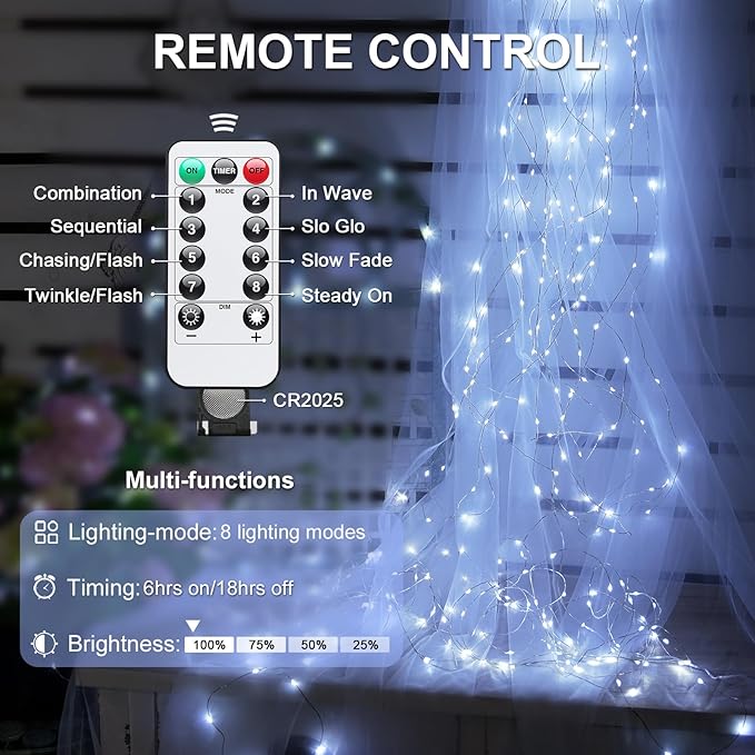 2-Pack Outdoor String Lights, 66ft White Waterproof LED