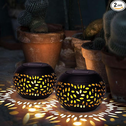 Solar Lanterns Waterproof Outdoor - 2 Pack Hollow Out Retro Metal Solar Lights, Unique Gardening Gifts for Women Mom, Outside Garden Yard Porch Lawn Indoor Tabletop Decorations
