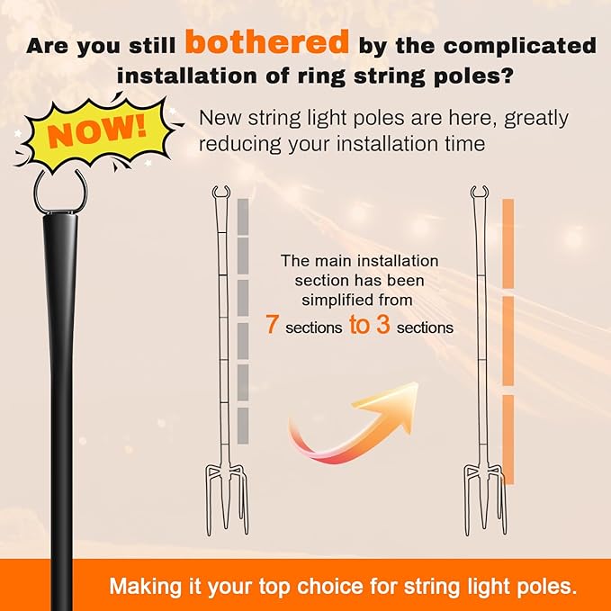 4 Pack 10Ft String Light Poles, Metal Poles with Fork for Outside Lights,Outdoor Metal Light Stand with Fence Brackets Hanging Lights for Garden Patio Wedding Backyard (4 PACK-Upgraded Version)