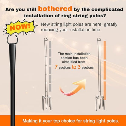 4 Pack 10Ft String Light Poles, Metal Poles with Fork for Outside Lights,Outdoor Metal Light Stand with Fence Brackets Hanging Lights for Garden Patio Wedding Backyard (4 PACK-Upgraded Version)