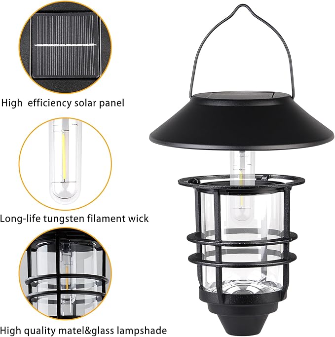2-Pack Hanging Solar Lanterns, Waterproof LED Patio Lights