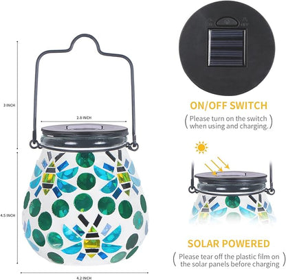 Afirst Mosaic Outdoor Lanterns - Glass Solar Hanging Lights Bee Hollow Out Waterproof Outdoor Decorative for Garden, Patio, Holiday Party Outdoor Decoration