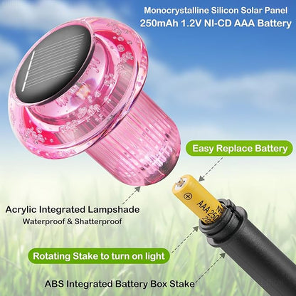16 Pack Halloween Solar Lights Outdoor Hot Pink Solar Pathway Lights Outdoor Purple Mushroom LED Waterproof Lighting Stake for Outside, Yard, Path, Garden, Lawn, Patio, Landscape Decorations