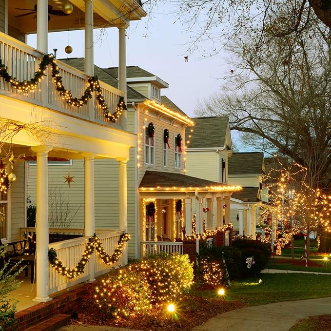2-Pack Outdoor String Lights, 99ft Warm White Waterproof LED