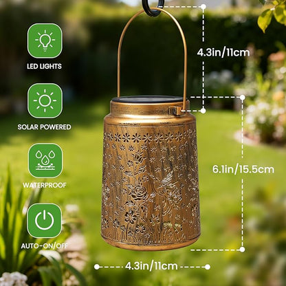 2 Pack Solar Lanterns Outdoor Waterproof Hummingbird Garden Decor Gift for Women, Mom, Grandma, Metal LED Decorative Hanging Light for Yard, Patio, Lawn