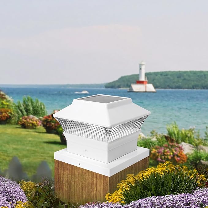 8 Pack Solar Post Cap Lights - Classic #2: Fits 4x4 Vinyl, 4x4 & 6x6 Wood Posts, 25 Lumen 3000K Warm White, Outdoor Deck Fence Light, Waterproof, Elegant White